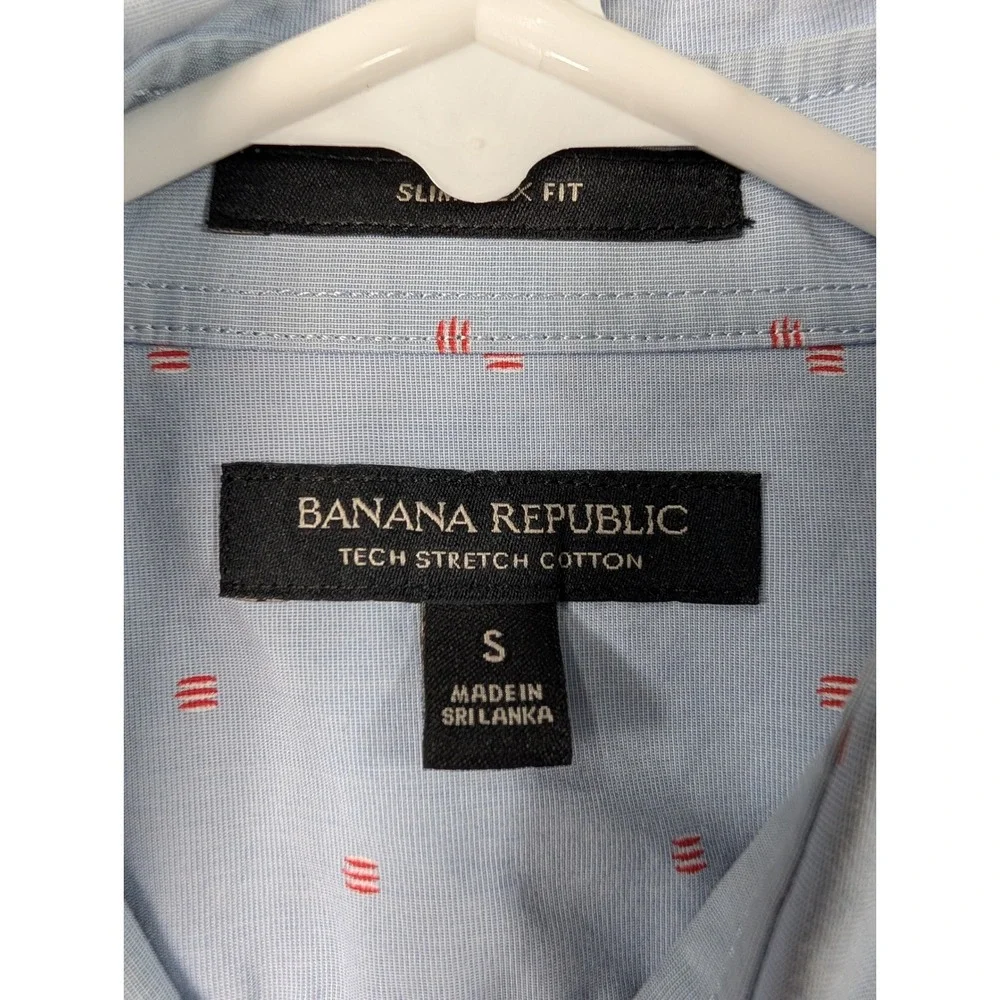 Banana Republic Mens Camden Standard Fit Button Down Shirt Light Blue Red Small